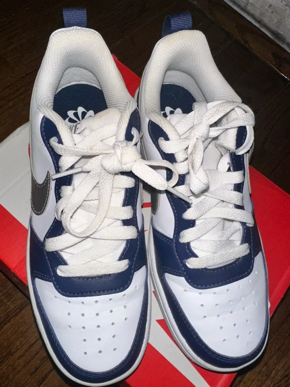 Nike Court Borough Low Recraft Sneakers in White Navy Metallic Silver - EUC 4Y
